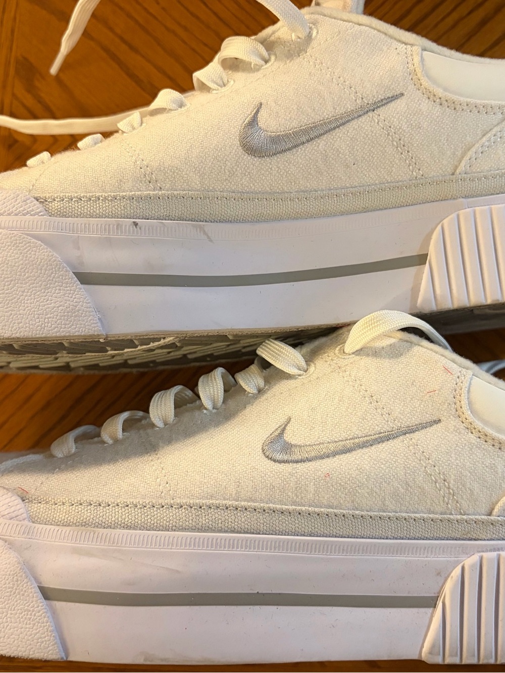 Womens Nike court Legacy Lift Platform Canvas Sneakers in White with Gray Swoosh